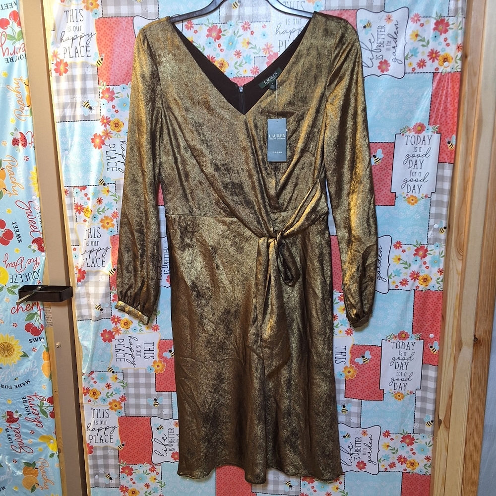 NWT RALPH LAUREN FAUX-WRAP SATEEN DRESS